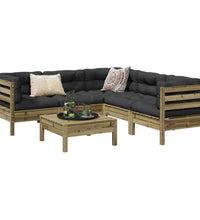 6-tlg. Garten-Sofagarnitur mit Kissen Kiefernholz Imprägniert