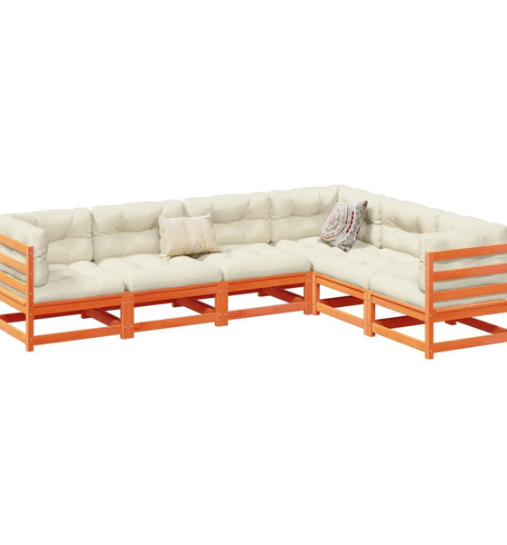 6-tlg. Garten-Sofagarnitur Wachsbraun Massivholz Kiefer