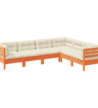 6-tlg. Garten-Sofagarnitur mit Kissen Wachsbraun Kiefernholz