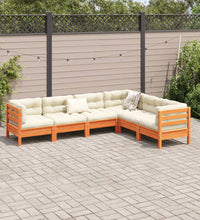 6-tlg. Garten-Sofagarnitur mit Kissen Wachsbraun Kiefernholz