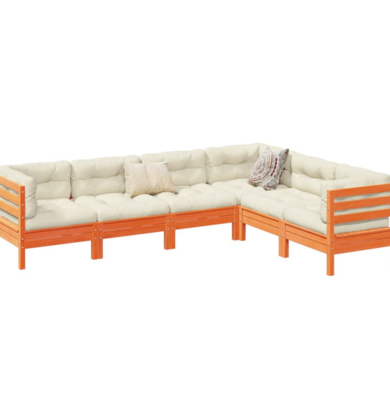 6-tlg. Garten-Sofagarnitur mit Kissen Wachsbraun Kiefernholz