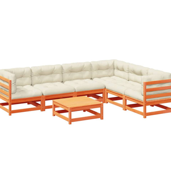 7-tlg. Garten-Sofagarnitur mit Kissen Wachsbraun Kiefernholz