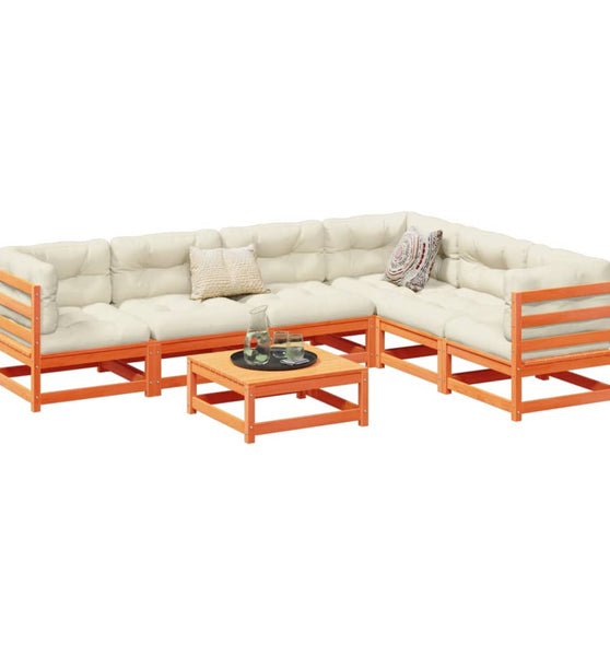 7-tlg. Garten-Sofagarnitur mit Kissen Wachsbraun Kiefernholz