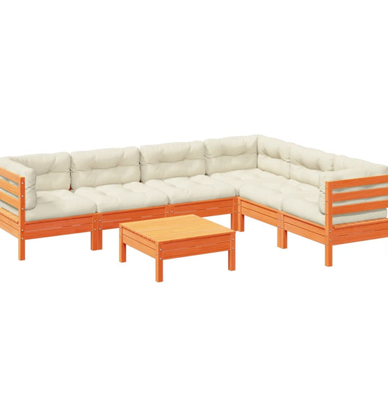 7-tlg. Garten-Sofagarnitur mit Kissen Wachsbraun Kiefernholz