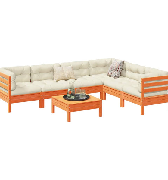 7-tlg. Garten-Sofagarnitur mit Kissen Wachsbraun Kiefernholz