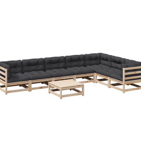 8-tlg. Garten-Sofagarnitur mit Kissen Massivholz Kiefer