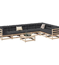 8-tlg. Garten-Sofagarnitur mit Kissen Massivholz Kiefer