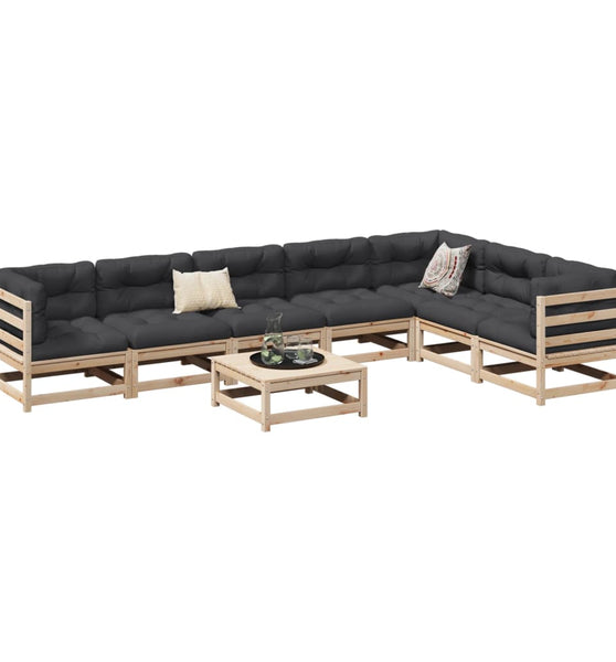 8-tlg. Garten-Sofagarnitur mit Kissen Massivholz Kiefer