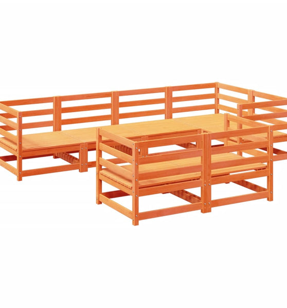 7-tlg. Garten-Sofagarnitur Wachsbraun Massivholz Kiefer