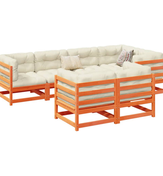 7-tlg. Garten-Sofagarnitur Wachsbraun Massivholz Kiefer