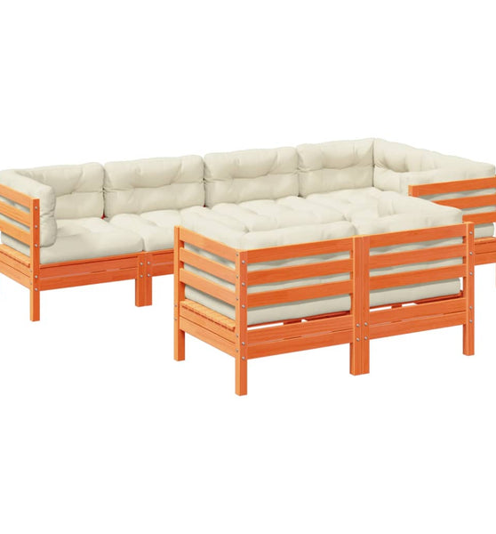 7-tlg. Garten-Sofagarnitur mit Kissen Wachsbraun Kiefernholz
