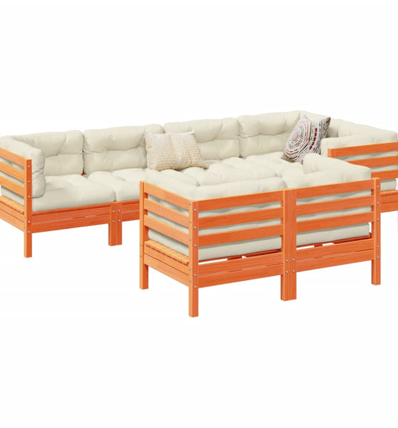 7-tlg. Garten-Sofagarnitur mit Kissen Wachsbraun Kiefernholz