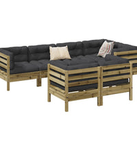 7-tlg. Garten-Sofagarnitur mit Kissen Kiefernholz Imprägniert