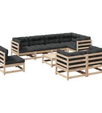 9-tlg. Garten-Sofagarnitur mit Kissen Massivholz Kiefer