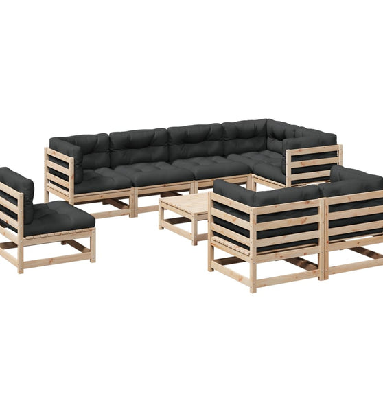 9-tlg. Garten-Sofagarnitur mit Kissen Massivholz Kiefer