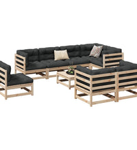9-tlg. Garten-Sofagarnitur mit Kissen Massivholz Kiefer
