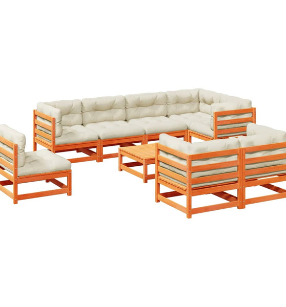 9-tlg. Garten-Sofagarnitur mit Kissen Wachsbraun Kiefernholz