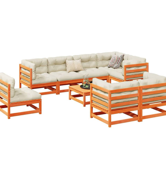 9-tlg. Garten-Sofagarnitur mit Kissen Wachsbraun Kiefernholz