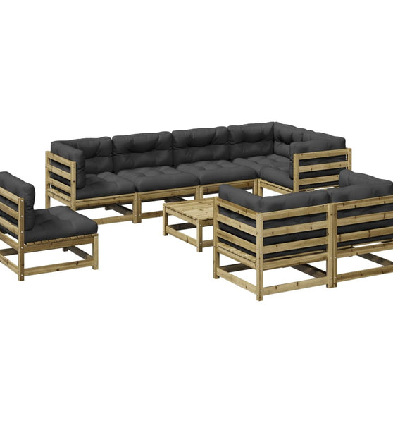 9-tlg. Garten-Sofagarnitur mit Kissen Kiefernholz Imprägniert