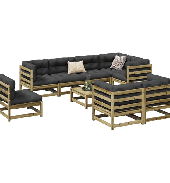 9-tlg. Garten-Sofagarnitur mit Kissen Kiefernholz Imprägniert