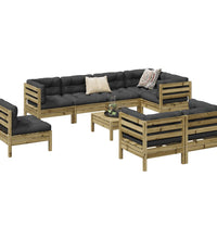 9-tlg. Garten-Sofagarnitur mit Kissen Kiefernholz Imprägniert