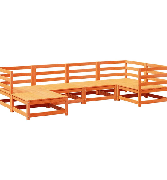 6-tlg. Garten-Sofagarnitur Wachsbraun Massivholz Kiefer