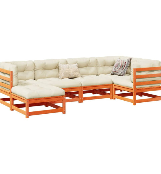 6-tlg. Garten-Sofagarnitur Wachsbraun Massivholz Kiefer