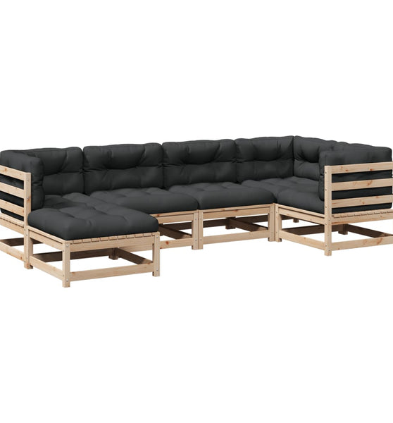 6-tlg. Garten-Sofagarnitur mit Kissen Massivholz Kiefer