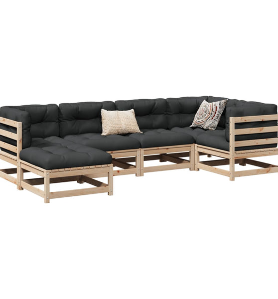 6-tlg. Garten-Sofagarnitur mit Kissen Massivholz Kiefer