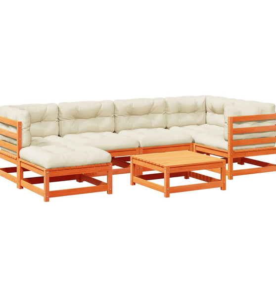 7-tlg. Garten-Sofagarnitur mit Kissen Wachsbraun Kiefernholz