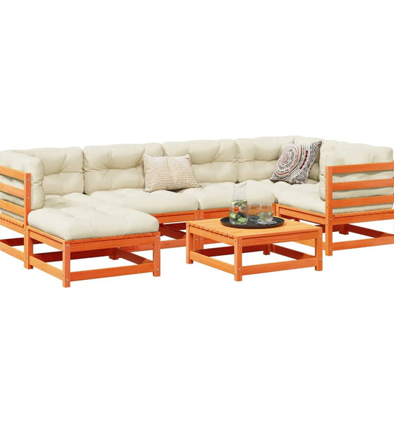 7-tlg. Garten-Sofagarnitur mit Kissen Wachsbraun Kiefernholz