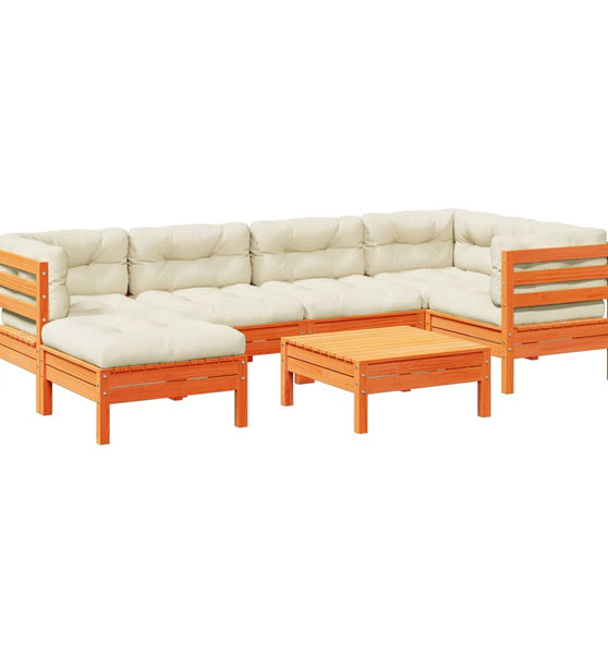 7-tlg. Garten-Sofagarnitur mit Kissen Wachsbraun Kiefernholz