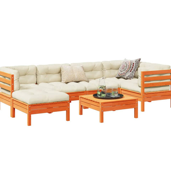 7-tlg. Garten-Sofagarnitur mit Kissen Wachsbraun Kiefernholz