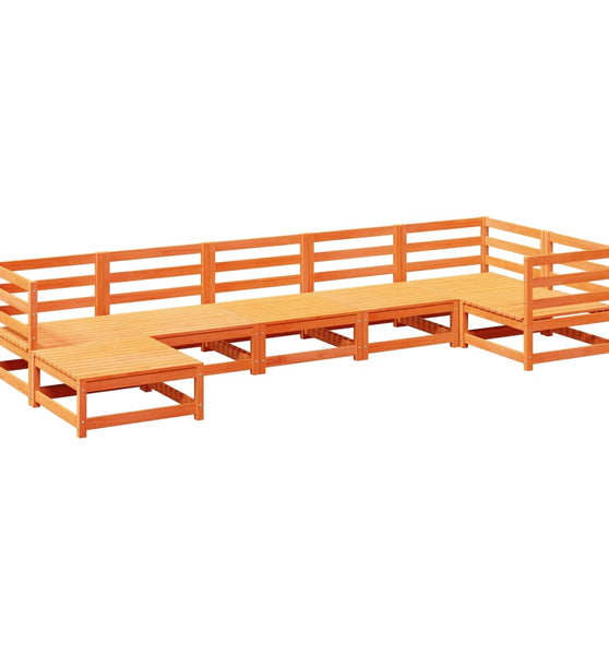7-tlg. Garten-Sofagarnitur Wachsbraun Massivholz Kiefer