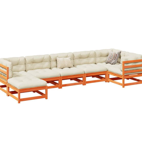 7-tlg. Garten-Sofagarnitur Wachsbraun Massivholz Kiefer