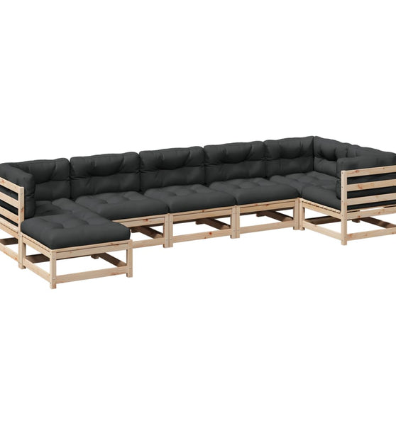 7-tlg. Garten-Sofagarnitur mit Kissen Massivholz Kiefer