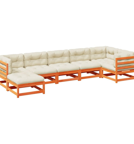 7-tlg. Garten-Sofagarnitur mit Kissen Wachsbraun Kiefernholz