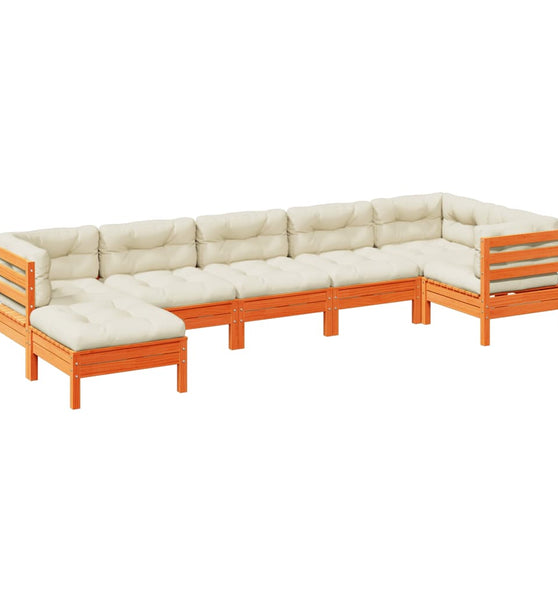 7-tlg. Garten-Sofagarnitur mit Kissen Wachsbraun Kiefernholz