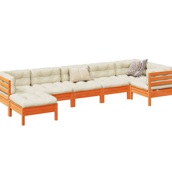 7-tlg. Garten-Sofagarnitur mit Kissen Wachsbraun Kiefernholz