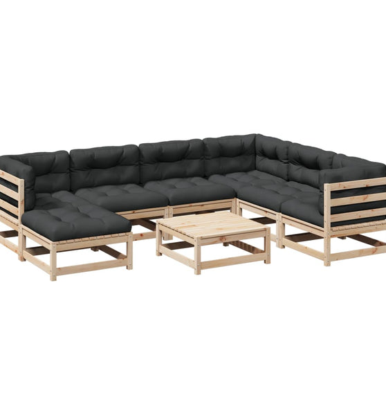 8-tlg. Garten-Sofagarnitur mit Kissen Massivholz Kiefer