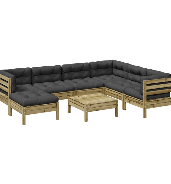 8-tlg. Garten-Sofagarnitur mit Kissen Kiefernholz Imprägniert