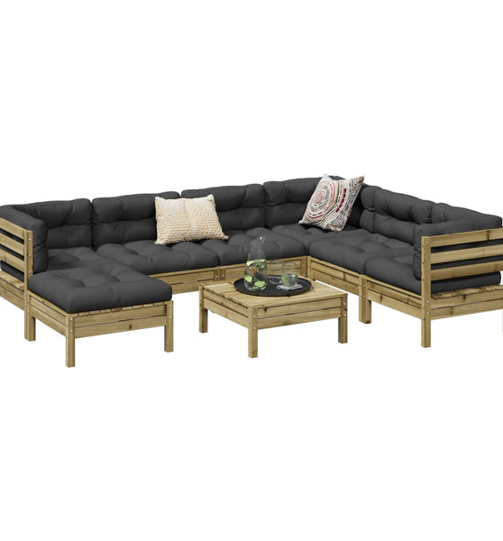 8-tlg. Garten-Sofagarnitur mit Kissen Kiefernholz Imprägniert