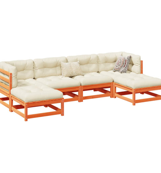 6-tlg. Garten-Sofagarnitur Wachsbraun Massivholz Kiefer