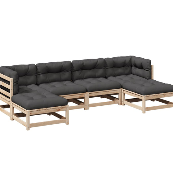 6-tlg. Garten-Sofagarnitur mit Kissen Massivholz Kiefer