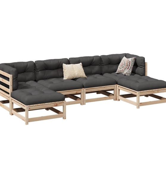 6-tlg. Garten-Sofagarnitur mit Kissen Massivholz Kiefer