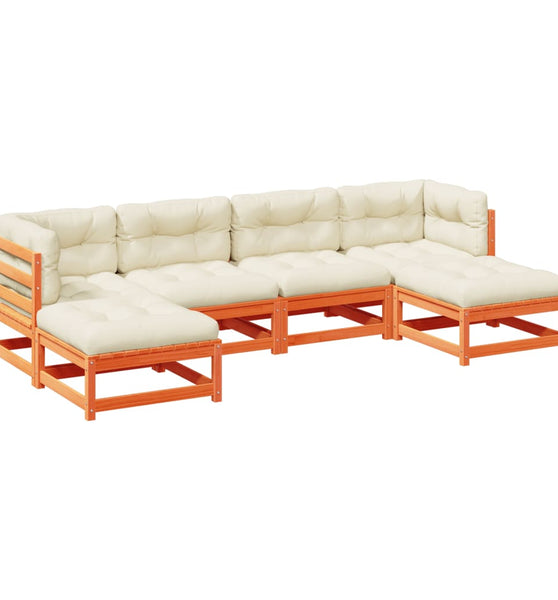 6-tlg. Garten-Sofagarnitur mit Kissen Wachsbraun Kiefernholz