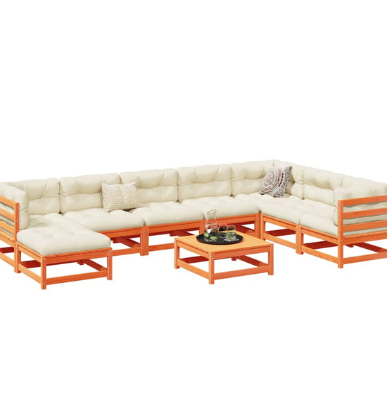 9-tlg. Garten-Sofagarnitur Wachsbraun Massivholz Kiefer