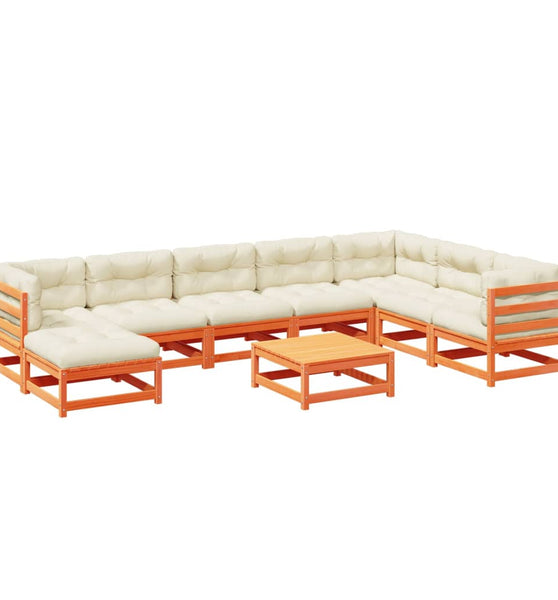 9-tlg. Garten-Sofagarnitur mit Kissen Wachsbraun Kiefernholz