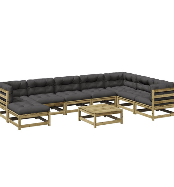 9-tlg. Garten-Sofagarnitur mit Kissen Kiefernholz Imprägniert