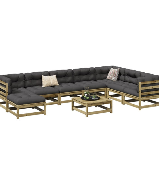 9-tlg. Garten-Sofagarnitur mit Kissen Kiefernholz Imprägniert
